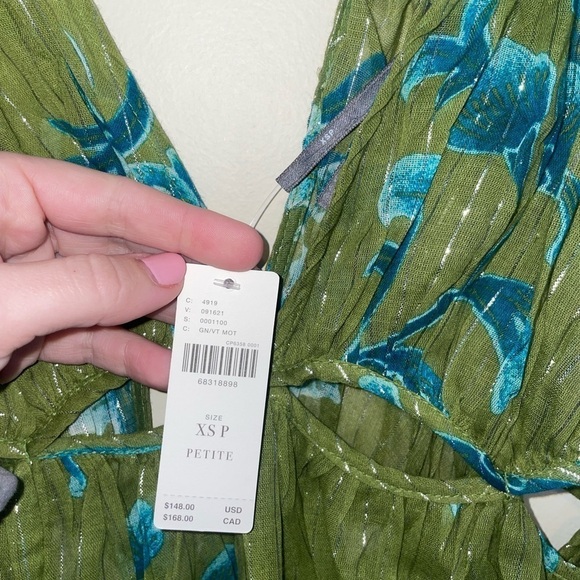 NWT Anthropologie Green Motif and Blue Metallic Cutout Maxi Dress Size XSP - Picture 6 of 10